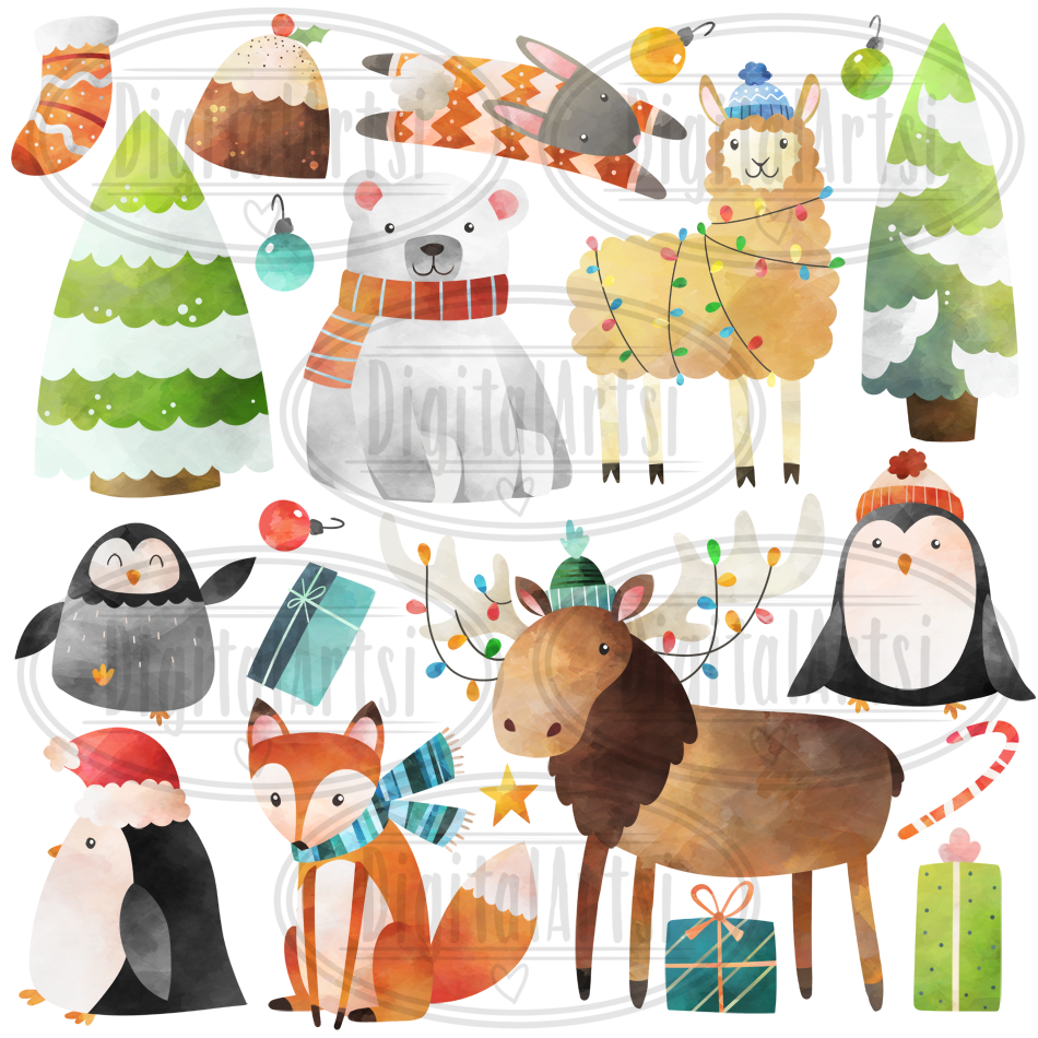Cute Clipart, Animals, Christmas, Fall